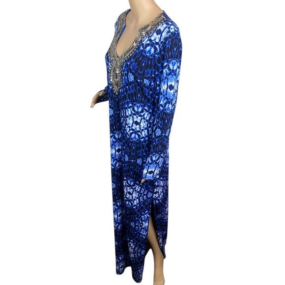 Muse for Boston Proper Blue Printed Embellished Boho Maxi Dress SZ M - Picture 4 of 8
